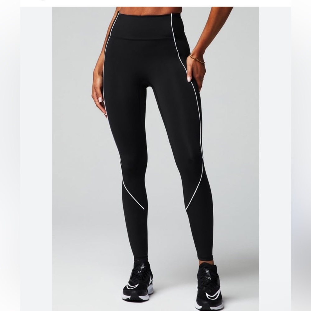 Fabletics Motion365+ Black Athletic Leggings with piping details